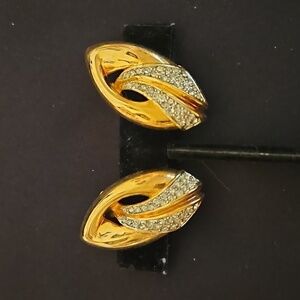 PISCITELLI Vintage Rhinestone & Gold-Tone Clip-on Earrings